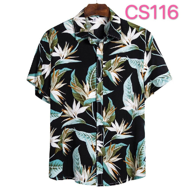 Men's Green Tropical Floral Hawaiian Shirt – All-Over Flower Print Summer Button-Up