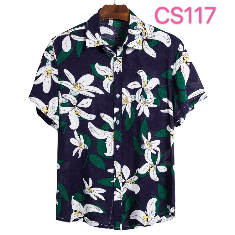 Men's Tropical Jungle Leaf Hawaiian Shirt – Colorful Palm Print Short Sleeve Button-Up
