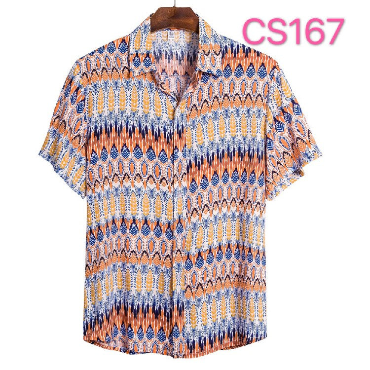 Men's Geometric Print Hawaiian Shirt – Vintage Boho Short Sleeve Summer Button-Up Collection