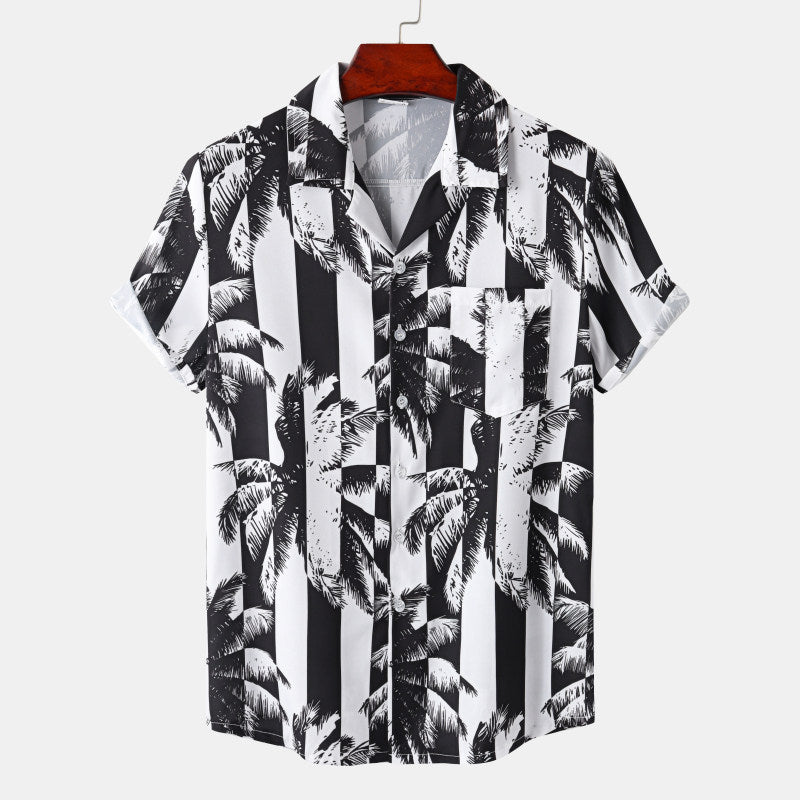 Tropical Palm Tree Hawaiian Shirt for Men – Casual Short Sleeve Summer Beach Button-Up
