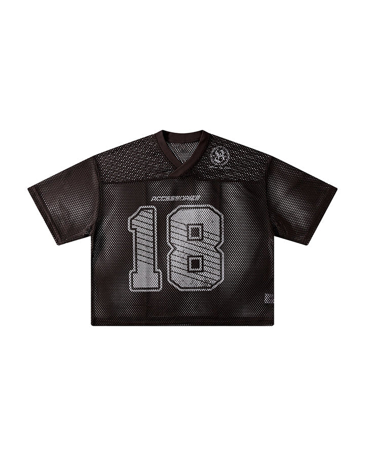 Black Mesh Number Print V-Neck T-Shirt