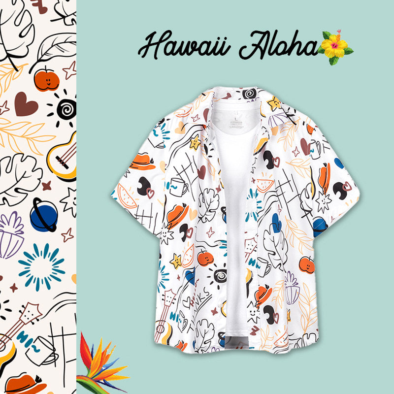 Men's Vice City Inspired Hawaiian Shirt – Tropical Palm Leaf Short Sleeve Button-Up Beach Vacation Shirt