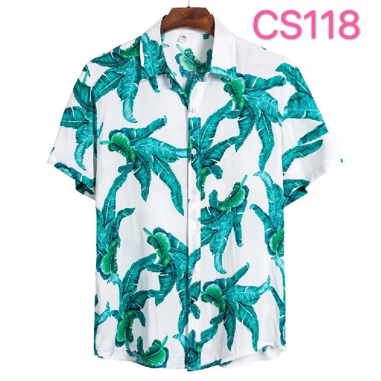 Men's Tropical Jungle Leaf Hawaiian Shirt – Colorful Palm Print Short Sleeve Button-Up