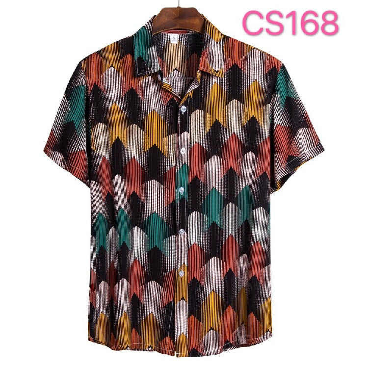 Men's Geometric Print Hawaiian Shirt – Vintage Boho Short Sleeve Summer Button-Up Collection