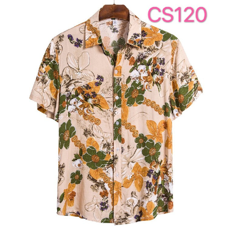 Men's Tropical Jungle Leaf Hawaiian Shirt – Colorful Palm Print Short Sleeve Button-Up