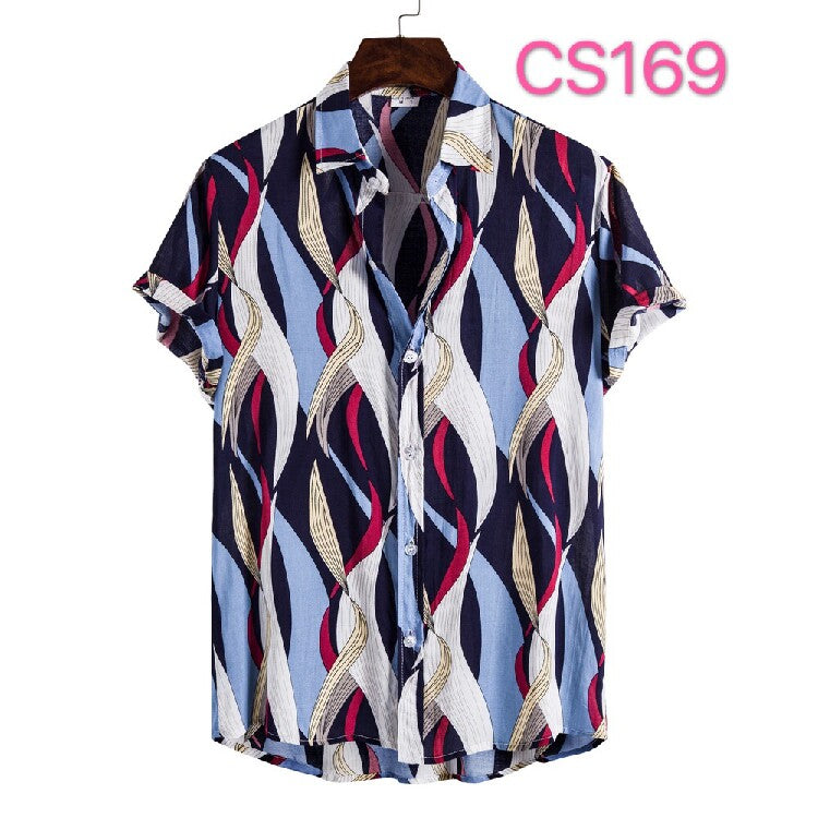 Men's Geometric Print Hawaiian Shirt – Vintage Boho Short Sleeve Summer Button-Up Collection