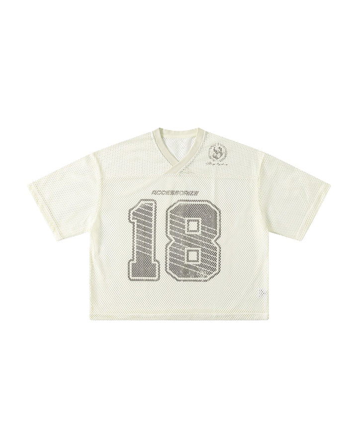 Black Mesh Number Print V-Neck T-Shirt