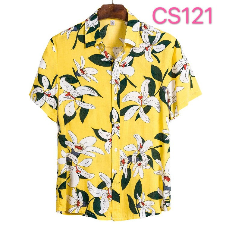 Men's Tropical Jungle Leaf Hawaiian Shirt – Colorful Palm Print Short Sleeve Button-Up