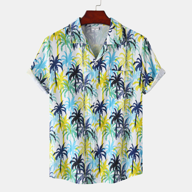 Men's Island Breeze Hawaiian Shirt – Tropical Coconut Print Lightweight Summer Casual Shirt