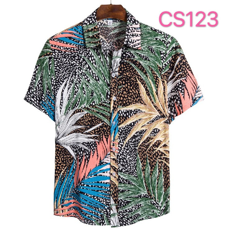 Men's Tropical Jungle Leaf Hawaiian Shirt – Colorful Palm Print Short Sleeve Button-Up