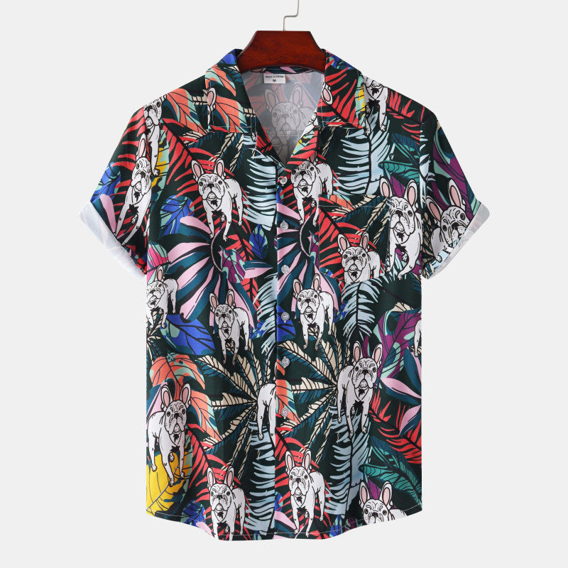 Men's Tropical Island Button-Up Shirt – Coconut Palm Print Casual Summer Vacation Top
