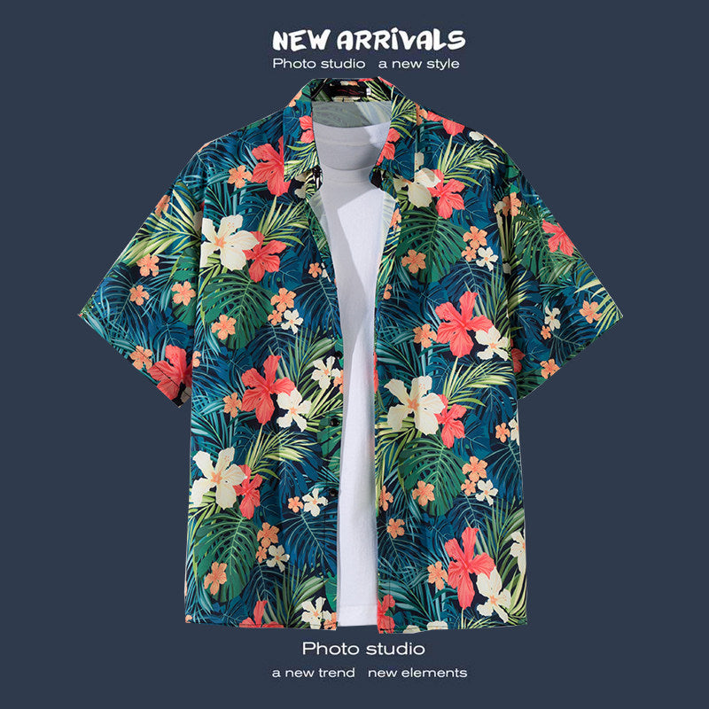 Men's Botanical Print Resort Shirt – Casual Summer Camp Collar Button-Up