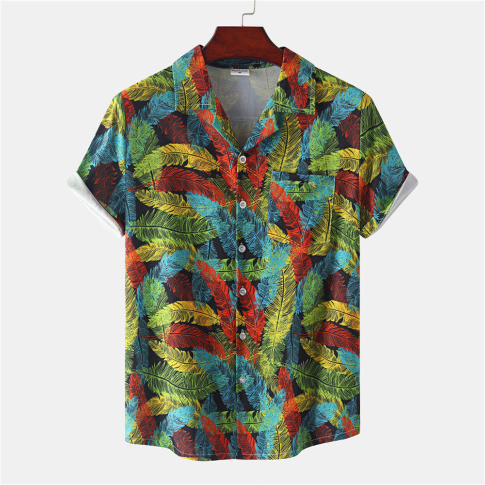 Men's Tropical Island Button-Up Shirt – Coconut Palm Print Casual Summer Vacation Top