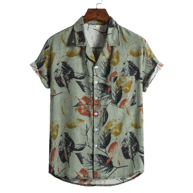 Men's Tropical Floral Hawaiian Shirt – Casual Short Sleeve Button-Up Beach Shirt