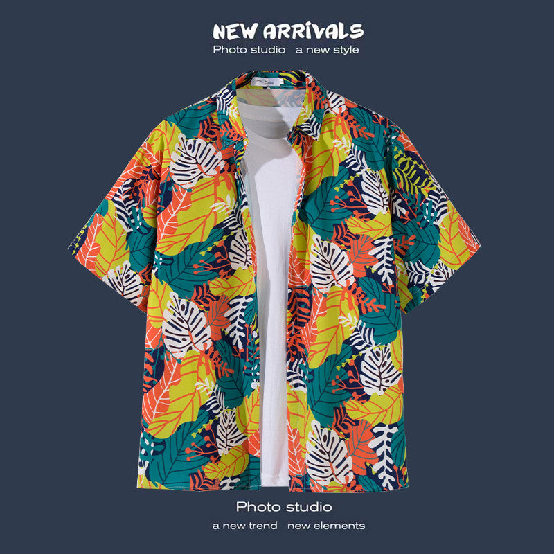 Men's Botanical Print Resort Shirt – Casual Summer Camp Collar Button-Up