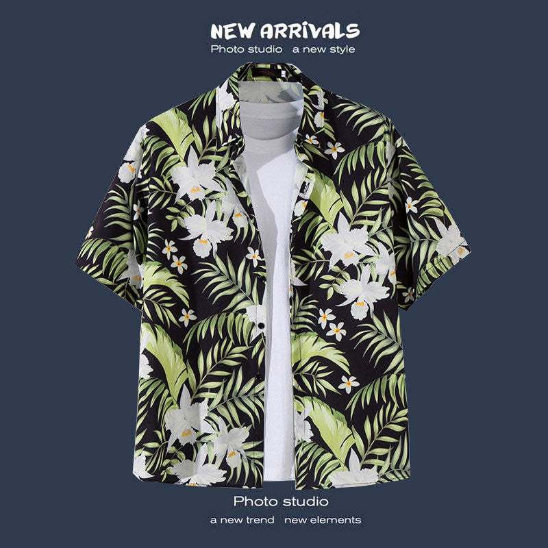 Men's Botanical Print Resort Shirt – Casual Summer Camp Collar Button-Up