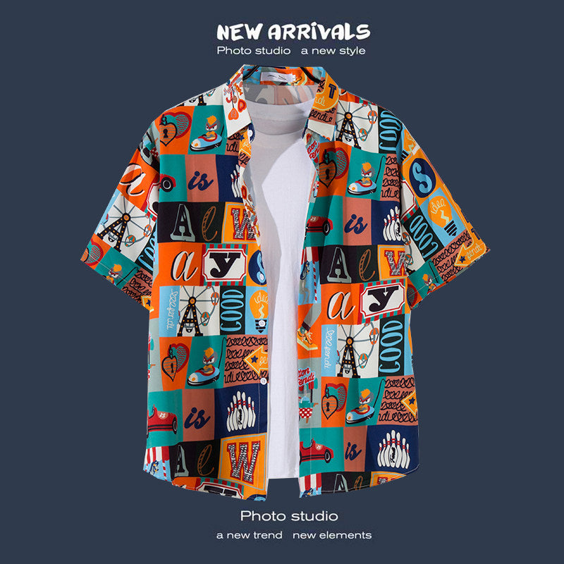 Men's Botanical Print Resort Shirt – Casual Summer Camp Collar Button-Up