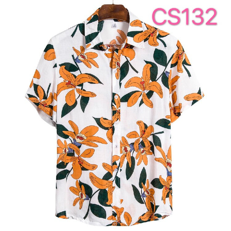 Men's Tropical Blossom Hawaiian Shirt – Floral Print Short Sleeve Beach Button-Up