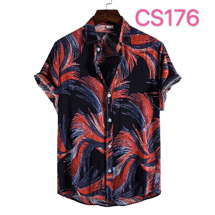 Men's Vintage Geometric Patchwork Hawaiian Shirt – Casual Button-Up Summer Beach Camp Shirt