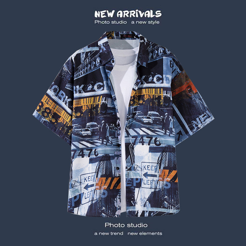 Men's Botanical Print Resort Shirt – Casual Summer Camp Collar Button-Up