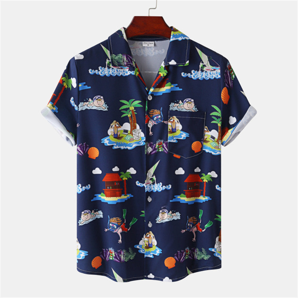 Men's Island Breeze Hawaiian Shirt – Tropical Coconut Print Lightweight Summer Casual Shirt