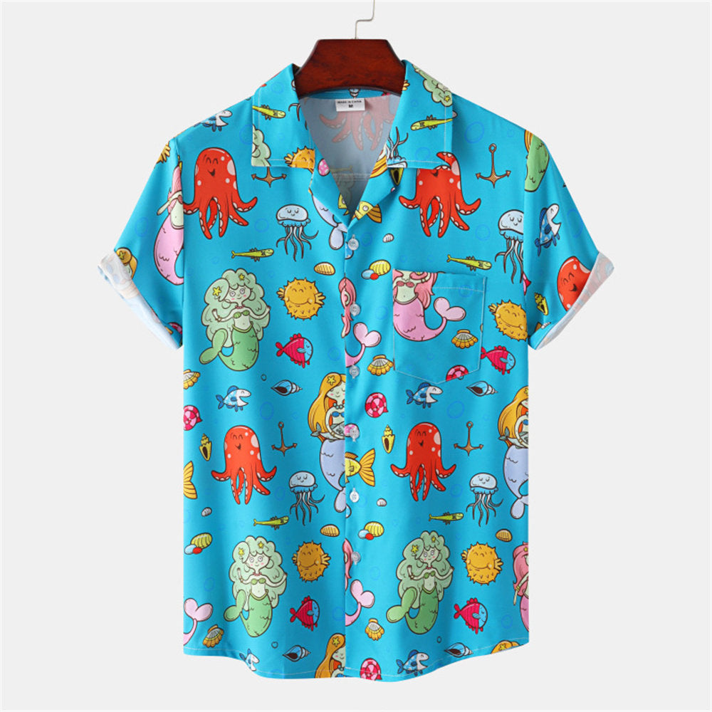Men's Sunset Tropics Camp Shirt – Relaxed Fit Coconut Print Summer Button-Up