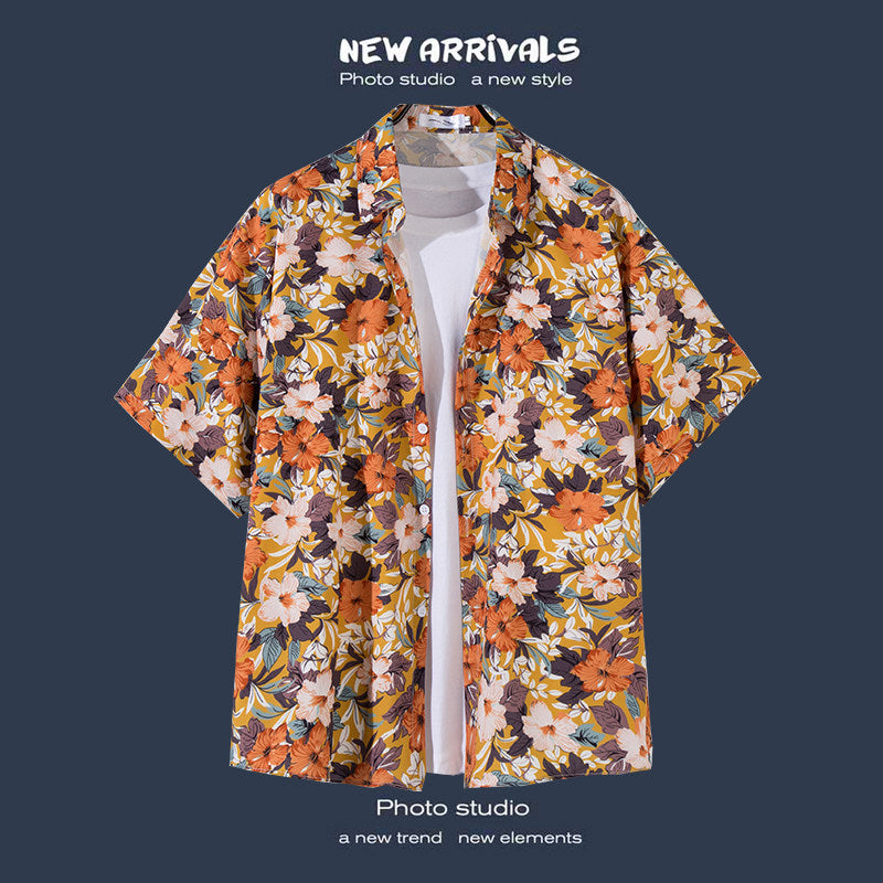 Men's Island Print Button-Up Shirt – Relaxed Fit Casual Beach Shirt