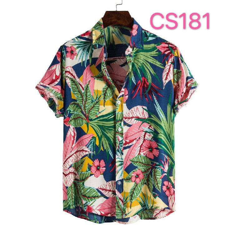 Men's Vintage Striped Patchwork Hawaiian Shirt – Casual Button-Up Summer Beach Shirt