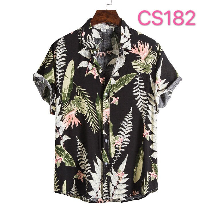Men's Vintage Striped Patchwork Hawaiian Shirt – Casual Button-Up Summer Beach Shirt