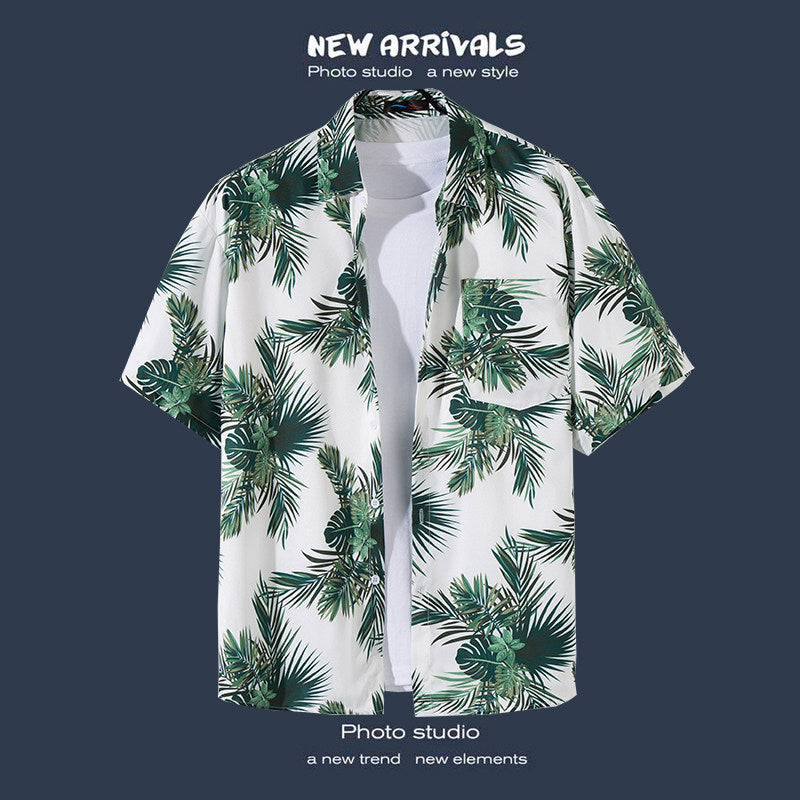 Men's Tropical Leaf Print Shirt – Summer Casual Vacation Button-Up