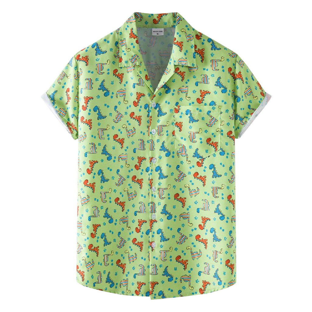 Men's Hawaiian Coconut Tree Print Short Sleeve Beach Shirt – Casual Summer Button-Up