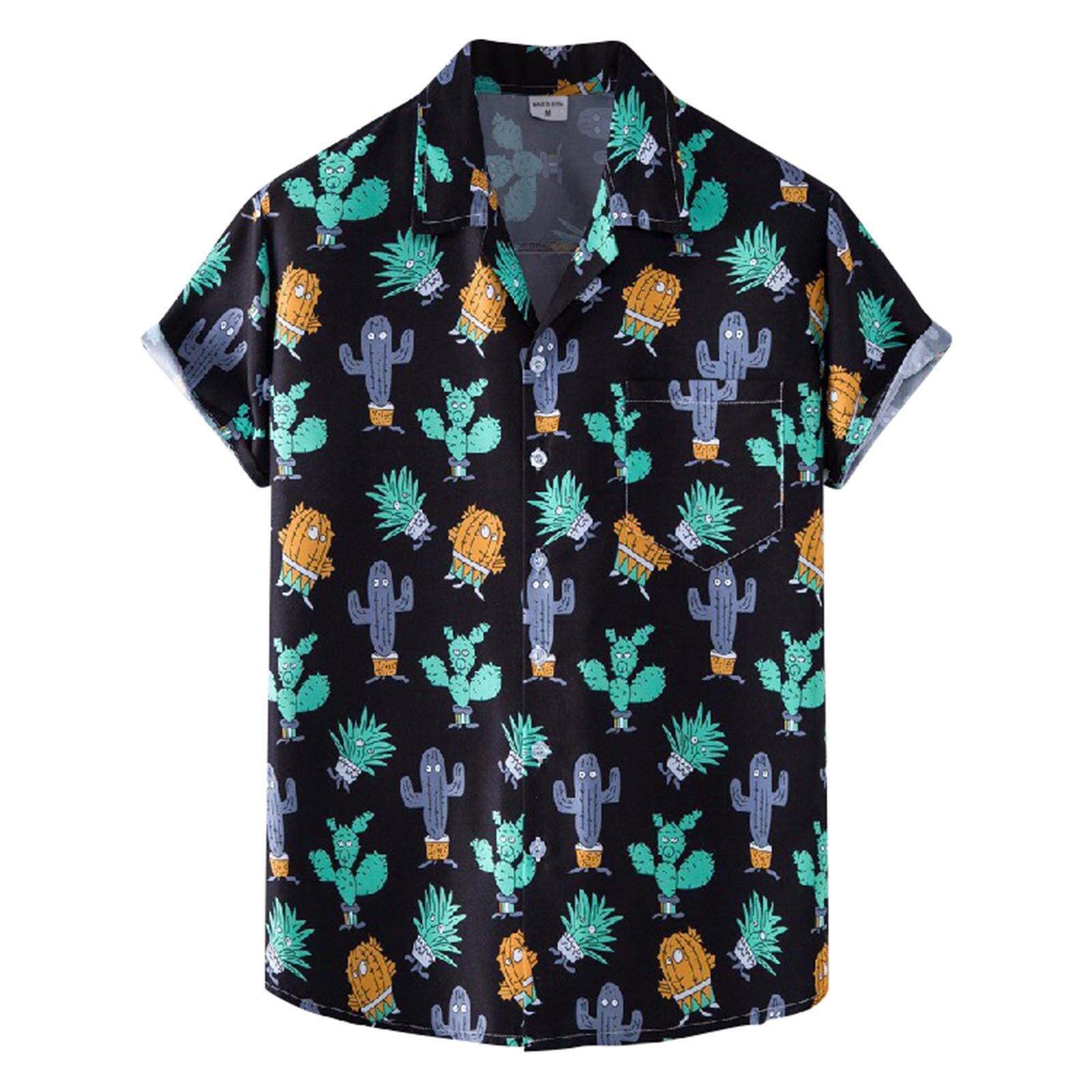 Men's Hawaiian Coconut Tree Print Short Sleeve Beach Shirt – Casual Summer Button-Up
