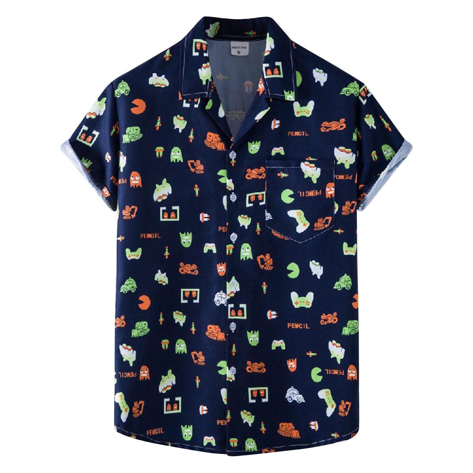 Men's Tropical Vacation Print Shirt – Fun Hawaiian Short Sleeve Button-Up for Summer