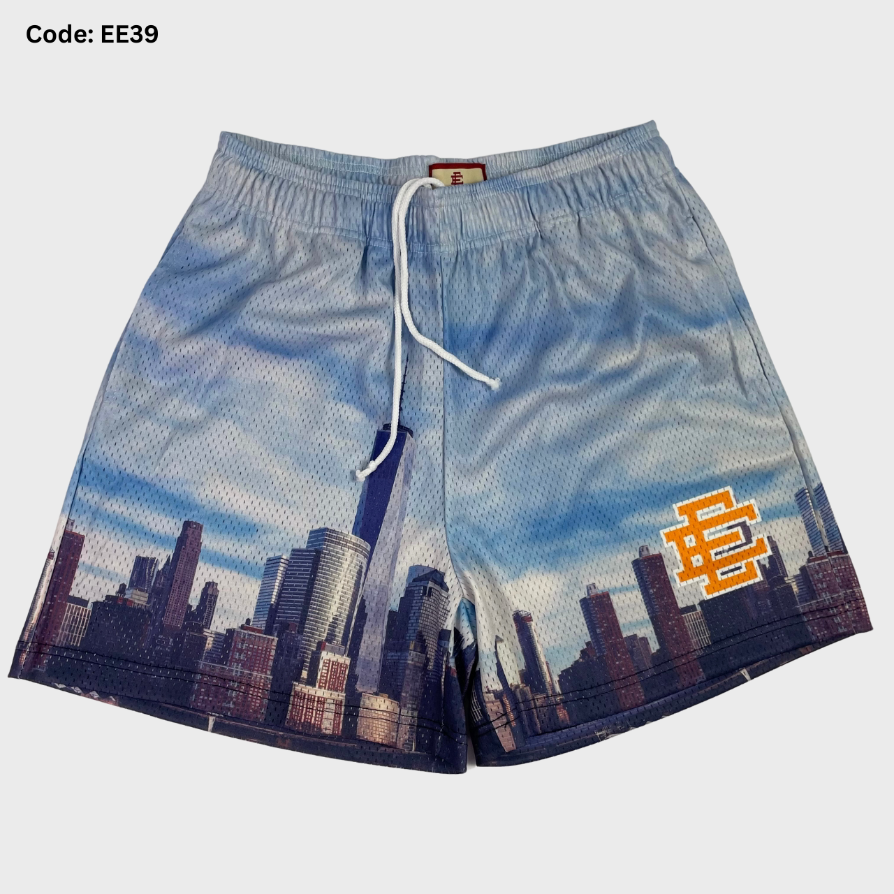 White Skyline New York Basketball Shorts EE39 - Cityscape Mesh Shorts