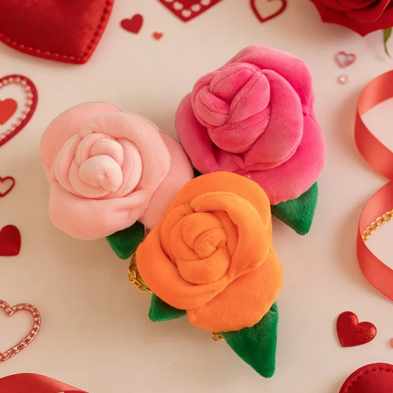 Cute Flower (Rose) Plush Keychain 8cm - Yellow/Red/Pink/Blue/Orange/Purple
