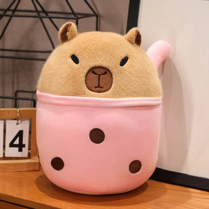 Cute Capybara with Milk Tea Plush Toys 20/30/45cm - Yellow/Green/Purple/Pink