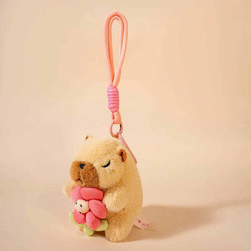 Cute Capybara With Flower/Heart/Hat Plush Keychains 13cm - 6 styles