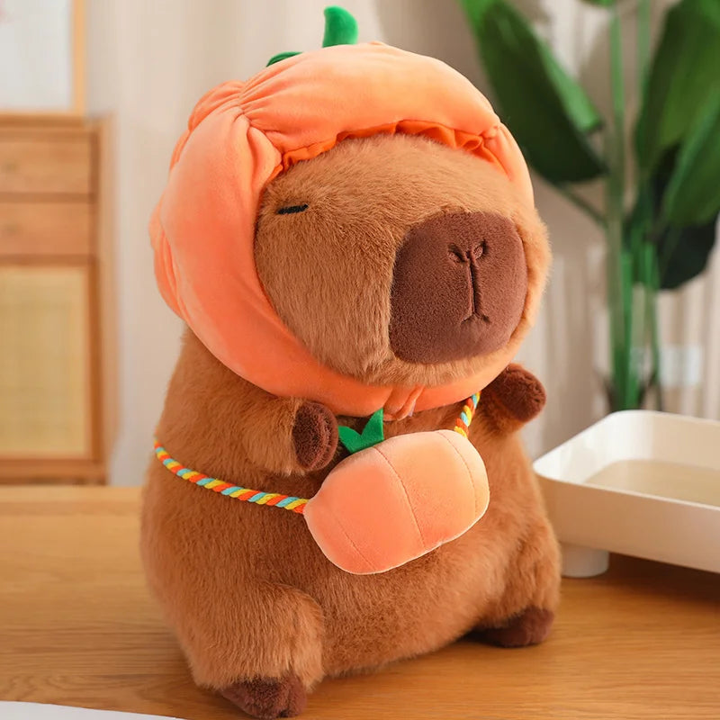 Capybara With Vegetable (Eggplant/Carrot/Pumpkin/Chili pepper) Hat and Bag Plush Toys 28/40cm