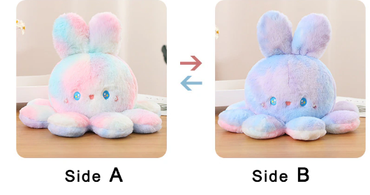 Reversible Rabbit/Octopus Plush Toys 20cm - Green/Pink