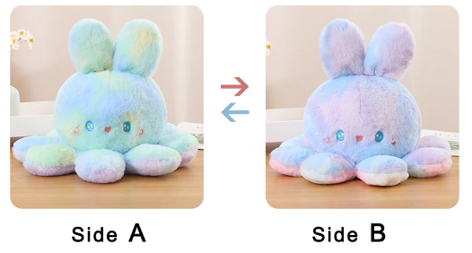 Reversible Rabbit/Octopus Plush Toys 20cm - Green/Pink