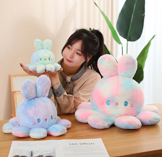 Reversible Rabbit/Octopus Plush Toys 20cm - Green/Pink