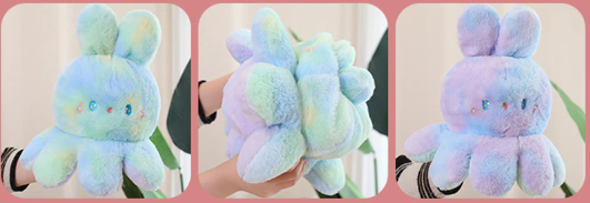Reversible Rabbit/Octopus Plush Toys 20cm - Green/Pink