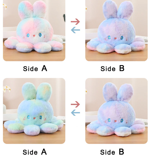 Reversible Rabbit/Octopus Plush Toys 20cm - Green/Pink