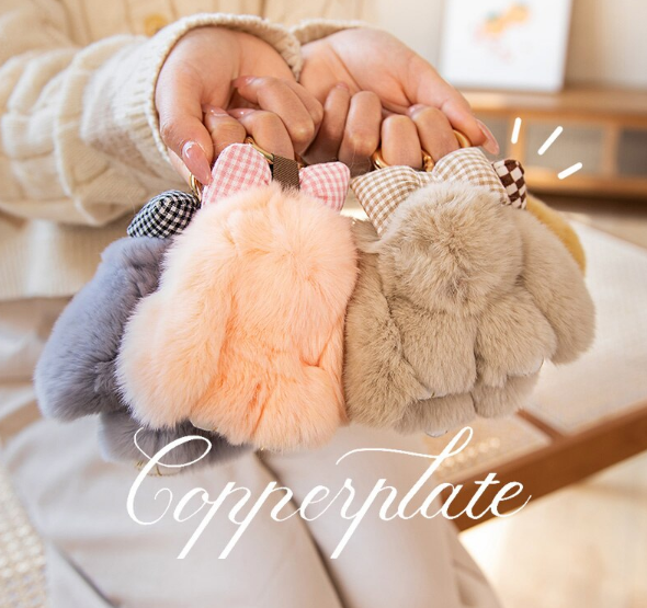 Bunny With Bow Plush Keychains (Green/White/Grey/Pink/Brown)- 8 Styles