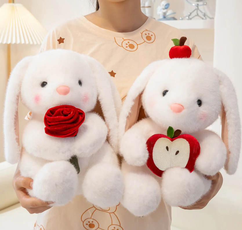 Cute Rabbit With Rose/Apple/Milk/Present Plush Toys 25/35cm - 5 Styles