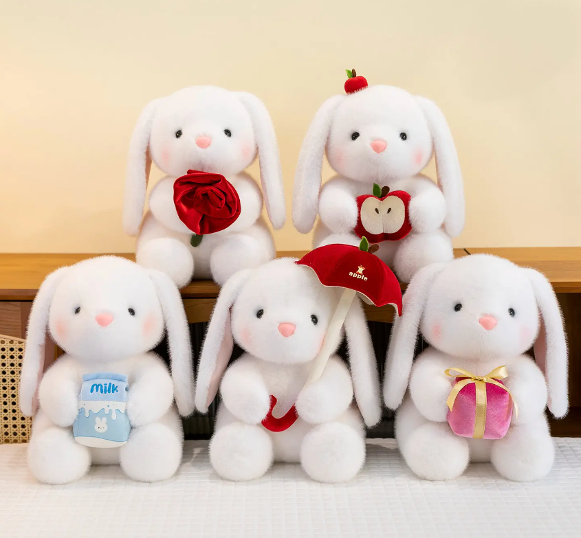 Cute Rabbit With Rose/Apple/Milk/Present Plush Toys 25/35cm - 5 Styles