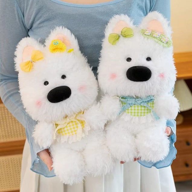 Cute Dog (West Highland White Terrier) With Hair Clip Plush Toys 30cm - 5 Styles