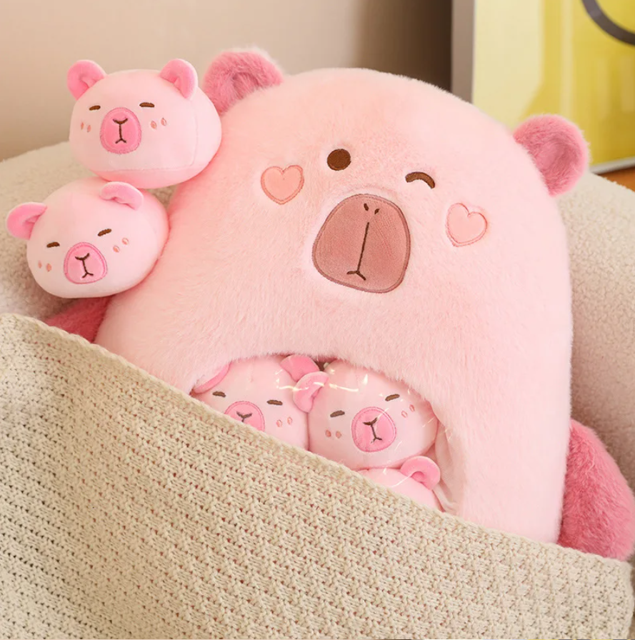 A Bag of 6 pcs Capybara Plushies Mini Pillow Plush Toys 40x45cm - Pink/Brown