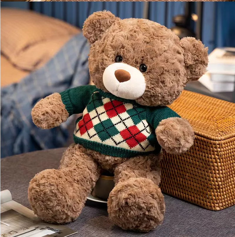 Cute Brown Teddy Bear With Sweater Plush toys 45/55cm - Red/Green