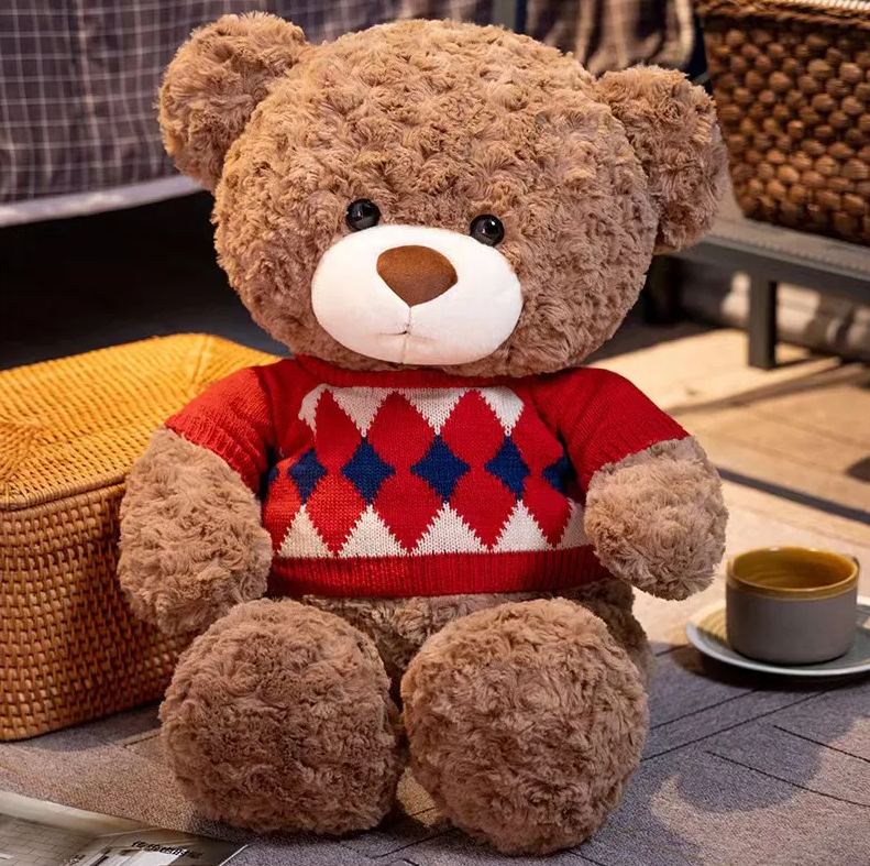 Cute Brown Teddy Bear With Sweater Plush toys 45/55cm - Red/Green